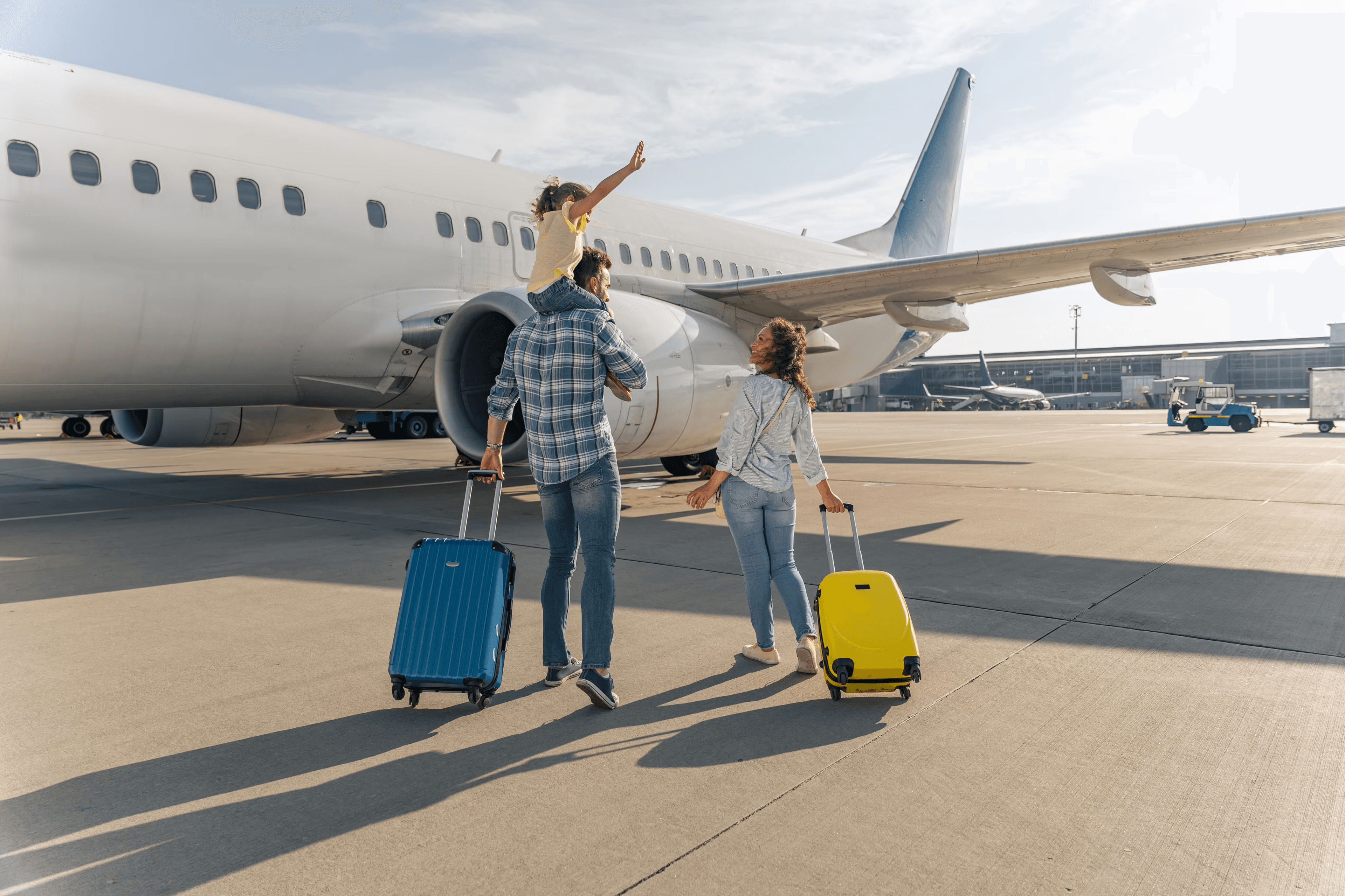 Family boarding airplane